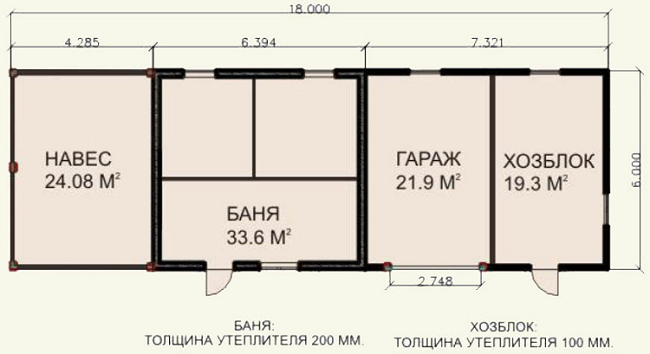 чертеж проект гаража с хозблоком и баней