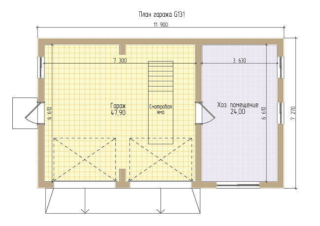 чертеж гаража на две машины со смотровой ямойи 