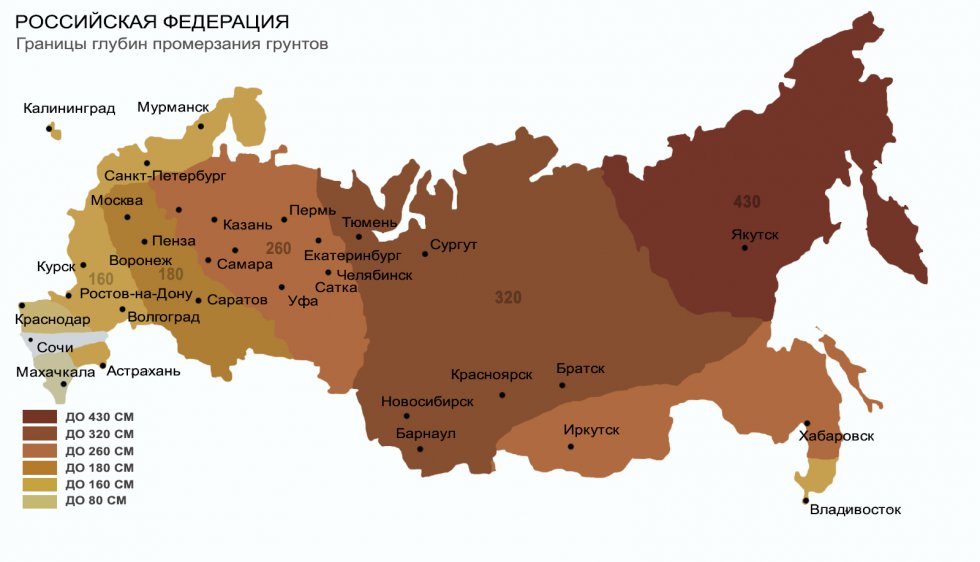 Карта промерзания грунтов по россии