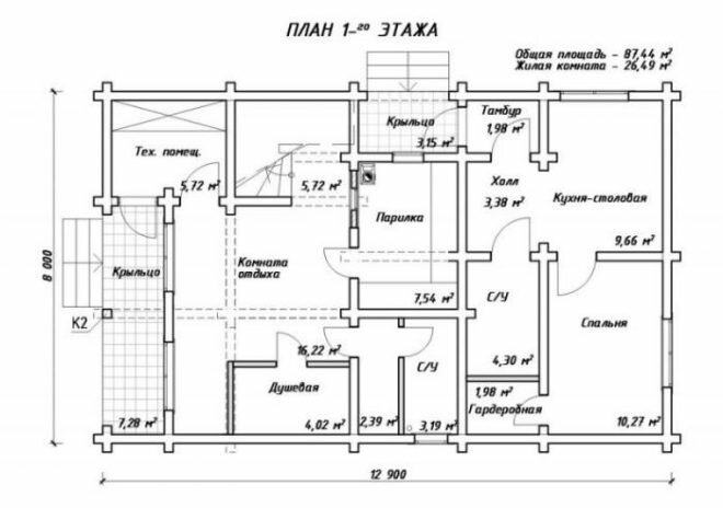 план первого этажа 87 м2