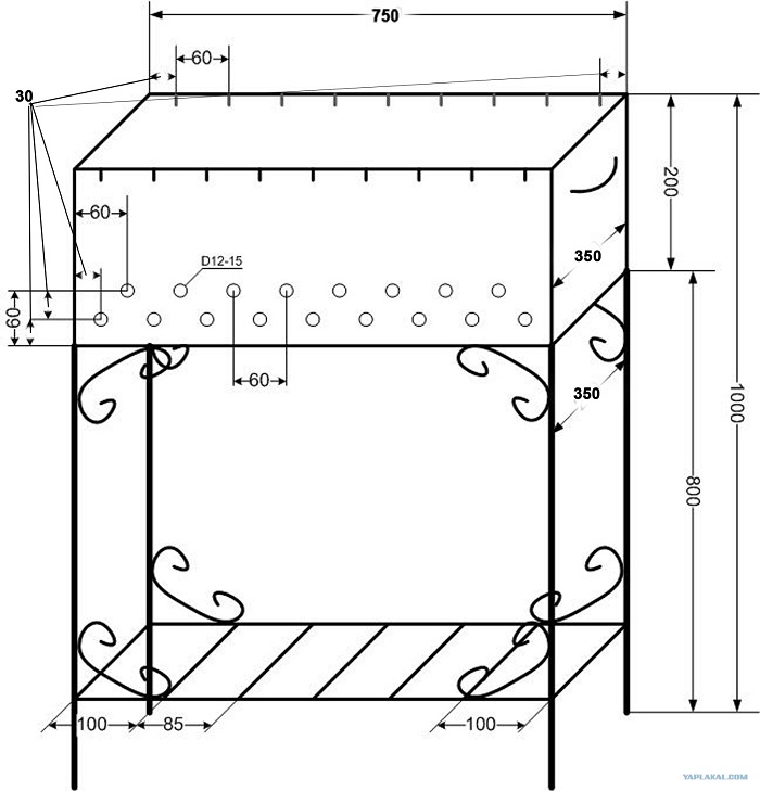 чертеж стандартного мангала из металла