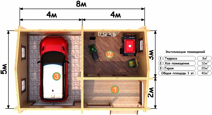 проект гаража из бруса с хозпомещением