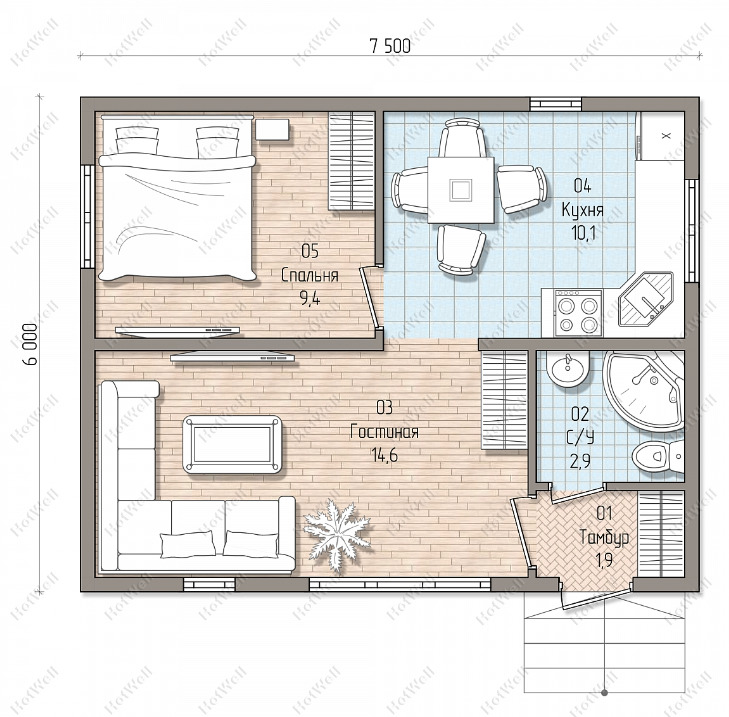 планировка 2 этаж 8 х 6 м