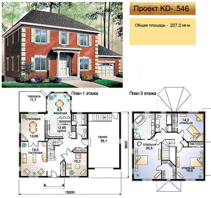 проект двухэтажного кирпичного дома в английском стиле