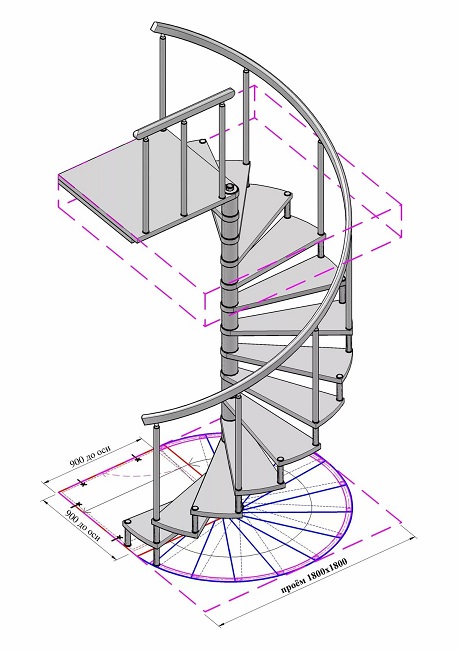 винтовая лестница чертеж с размерами