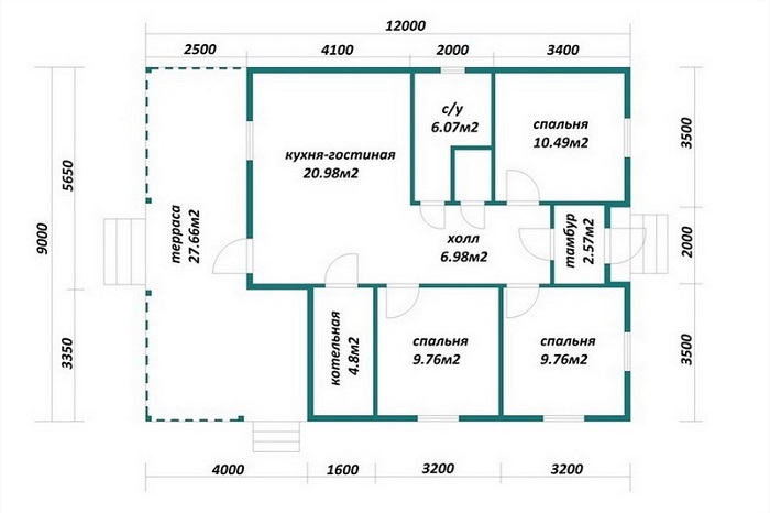 планировка дома 9 на 12 с террасой